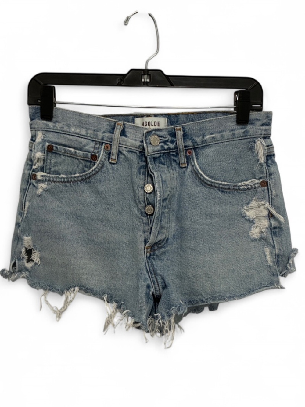 Agolde Parker Light Blue Distressed High-Rise Jean Shorts
